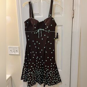 Brown Dress with Mint Polka Dots